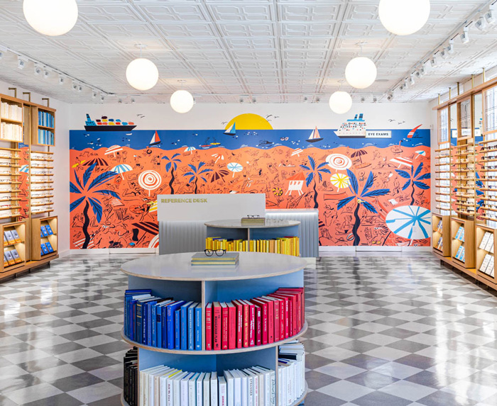Mural illustration for Las Olas Store in Fort Lauderdale of Warby Parker by Lalalimola - Picture of the optical store with the mural