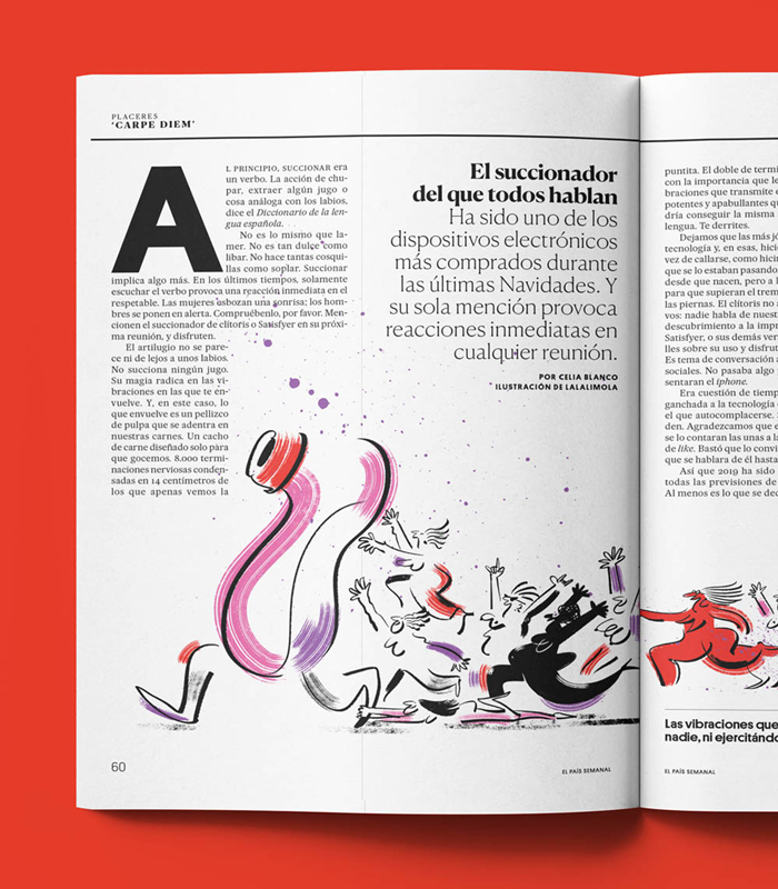Editorial illustration for El País Semanal magazine by Lalalimola - Detail of a double page design