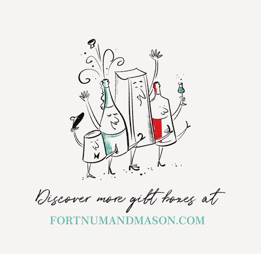 Illustration for Fortnum & Mason by Lalalimola - Illustration of a group of bottles dancing and waving